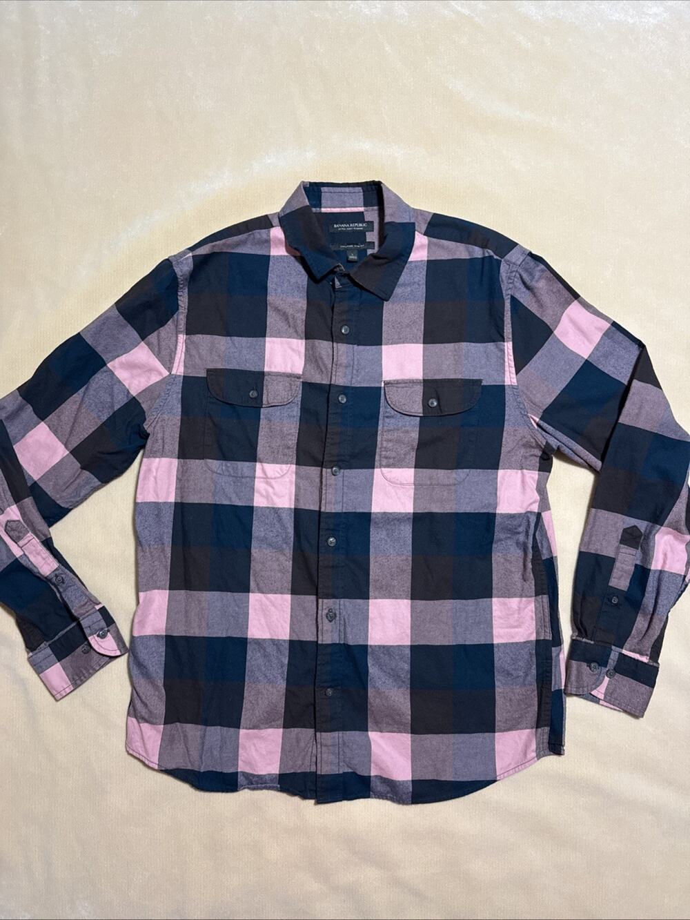 Banana Republic Ultra Soft Flannel Untucked Slim Fit Button Down Shirt Size L